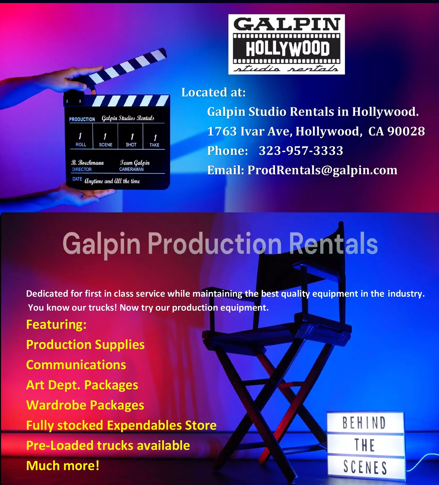 Full Ad for Production Rentals